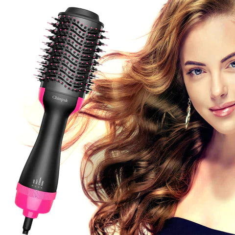 "AirGlam Quick Drying Styler Brush," "Effortless Hot Air Hair Dryer," "Instant Glamorous Hairstyles."